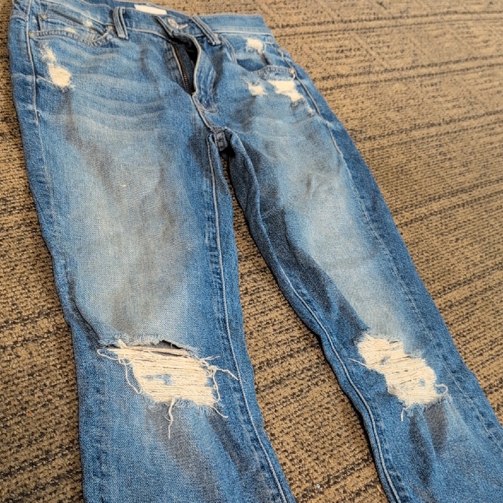MOTHER Blue Distressed Ankle Jeans